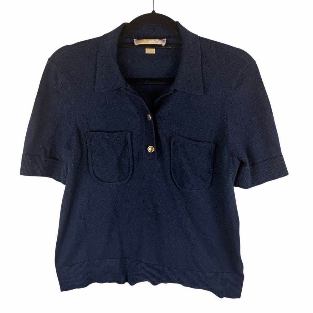 Michael Kors navy polo with gold buttons- size M